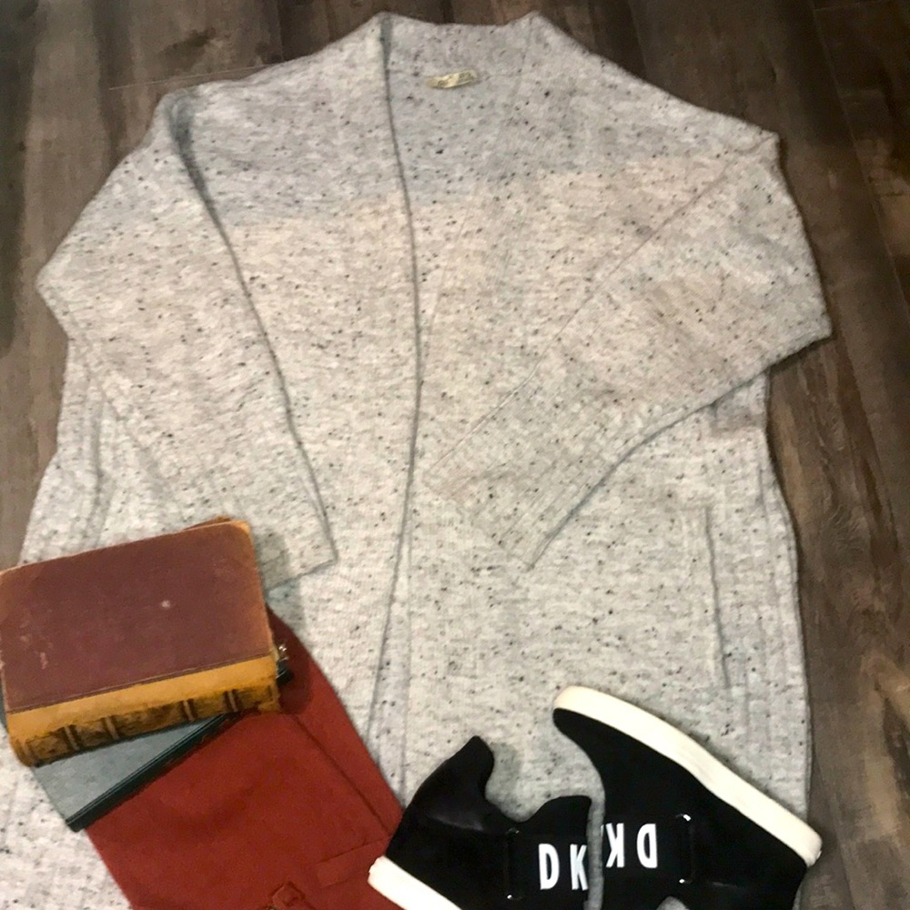 DEX - Gray and white speckled cardigan size XL long sleeve